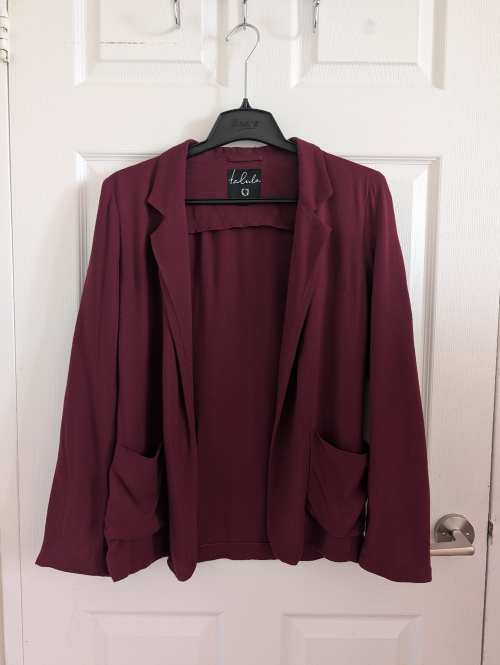 Aritzia Talula Maroon Burgundy Open Front Blazer Drape Jacket Workwear Size 6
